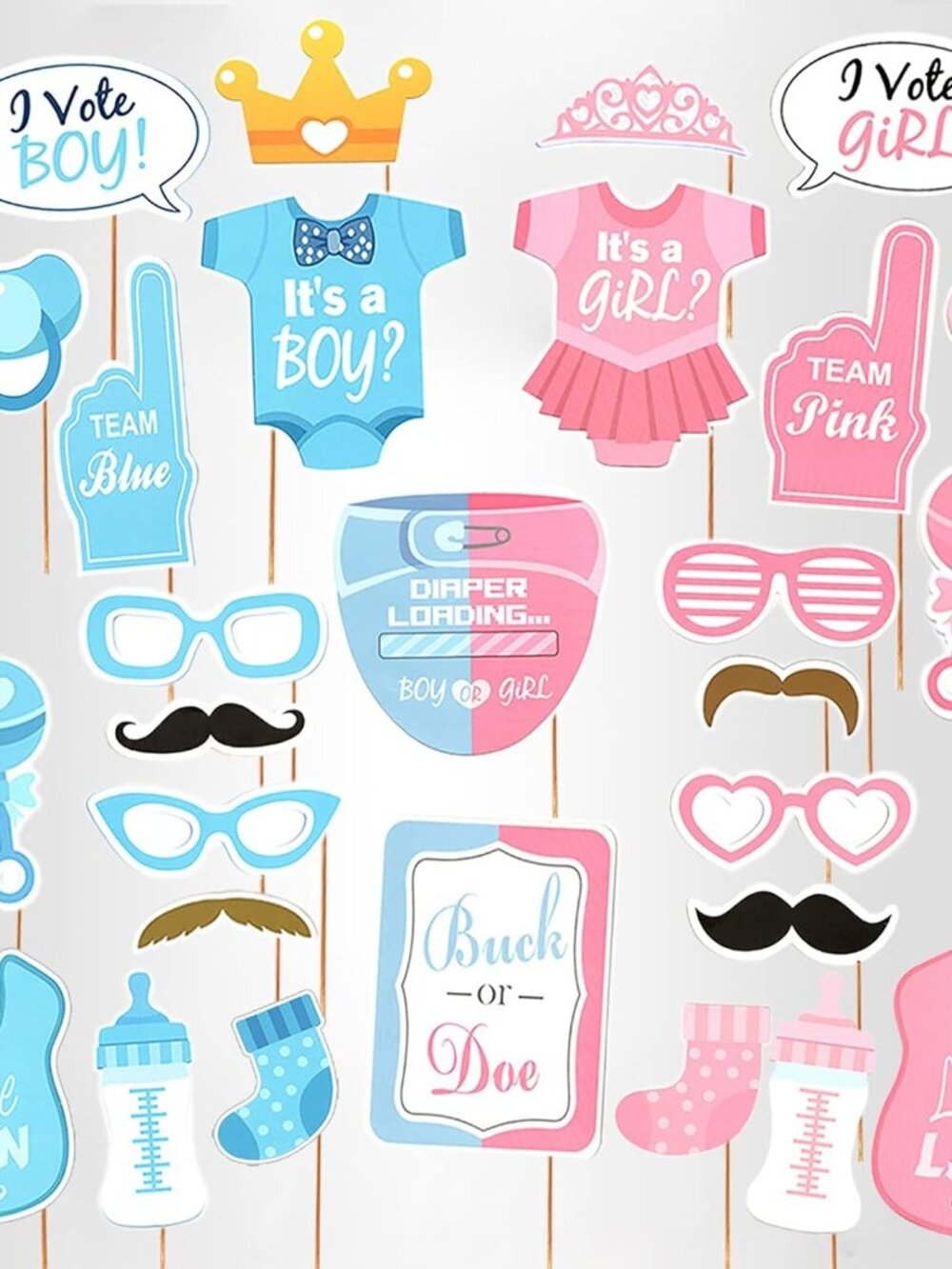 Baby Photo Booth Props Gender Reveal Party Boy or Girl Shower Birthday Party